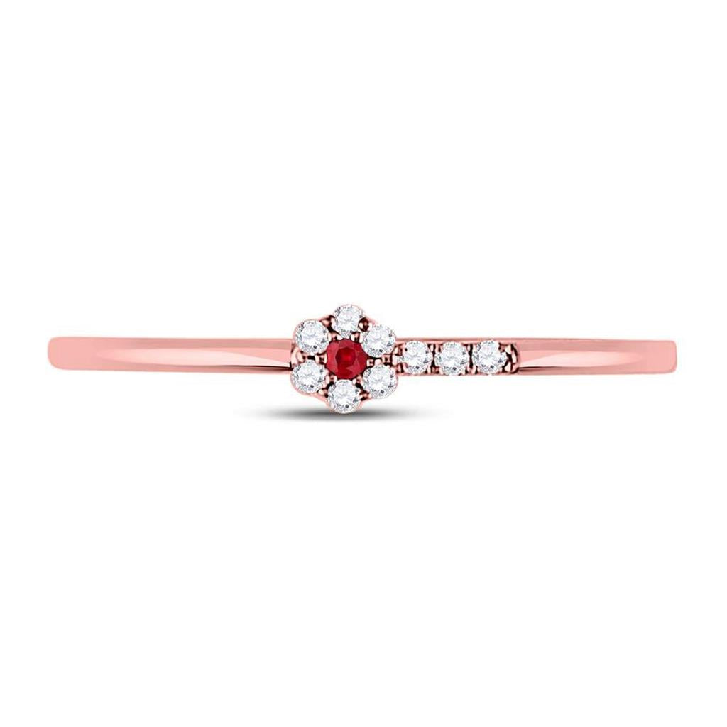 10kt Rose Gold Round Ruby Diamond Stackable Band Ring 1/20 Cttw