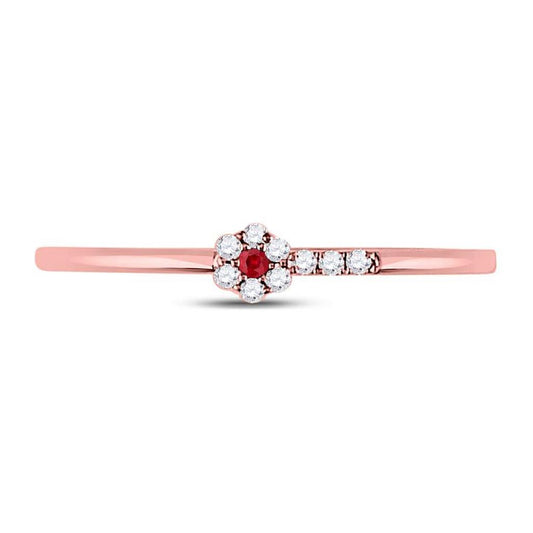 10kt Rose Gold Round Ruby Diamond Stackable Band Ring 1/20 Cttw