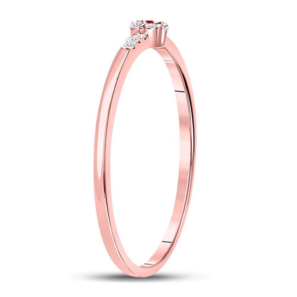 10kt Rose Gold Round Ruby Diamond Stackable Band Ring 1/20 Cttw