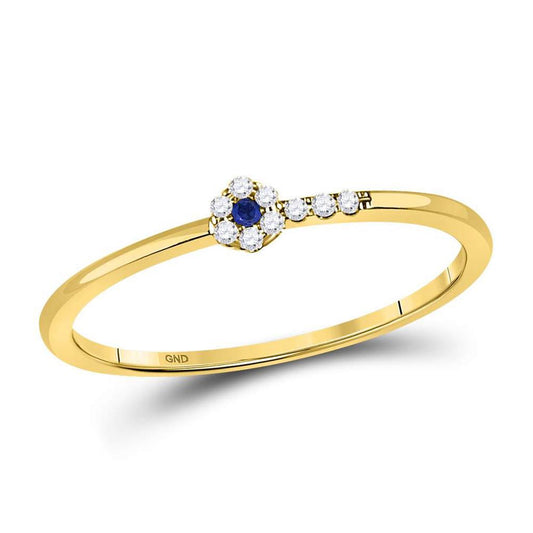 10kt Yellow Gold Round Blue Sapphire Diamond Stackable Band Ring 1/12 Cttw