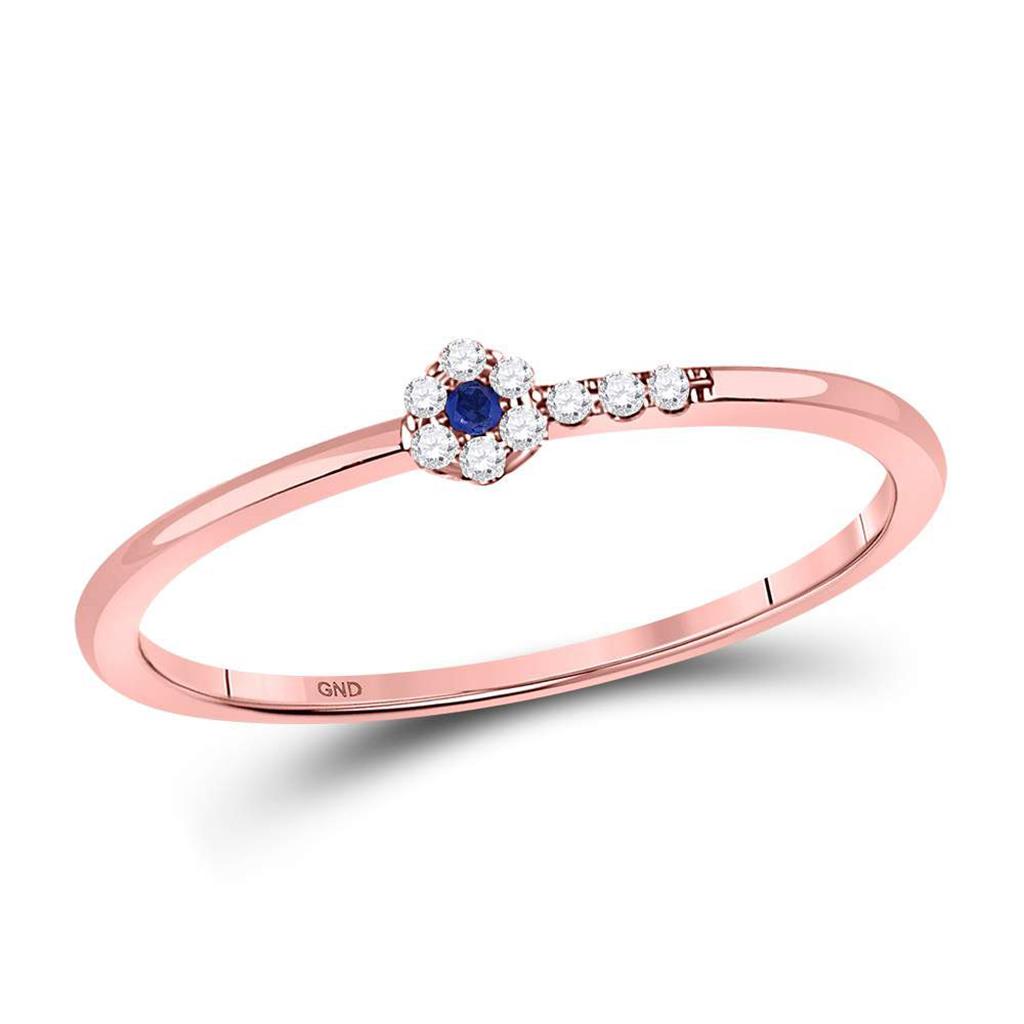 10kt Rose Gold Round Blue Sapphire Diamond Stackable Band Ring 1/12 Cttw