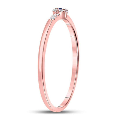 10kt Rose Gold Round Blue Sapphire Diamond Stackable Band Ring 1/12 Cttw