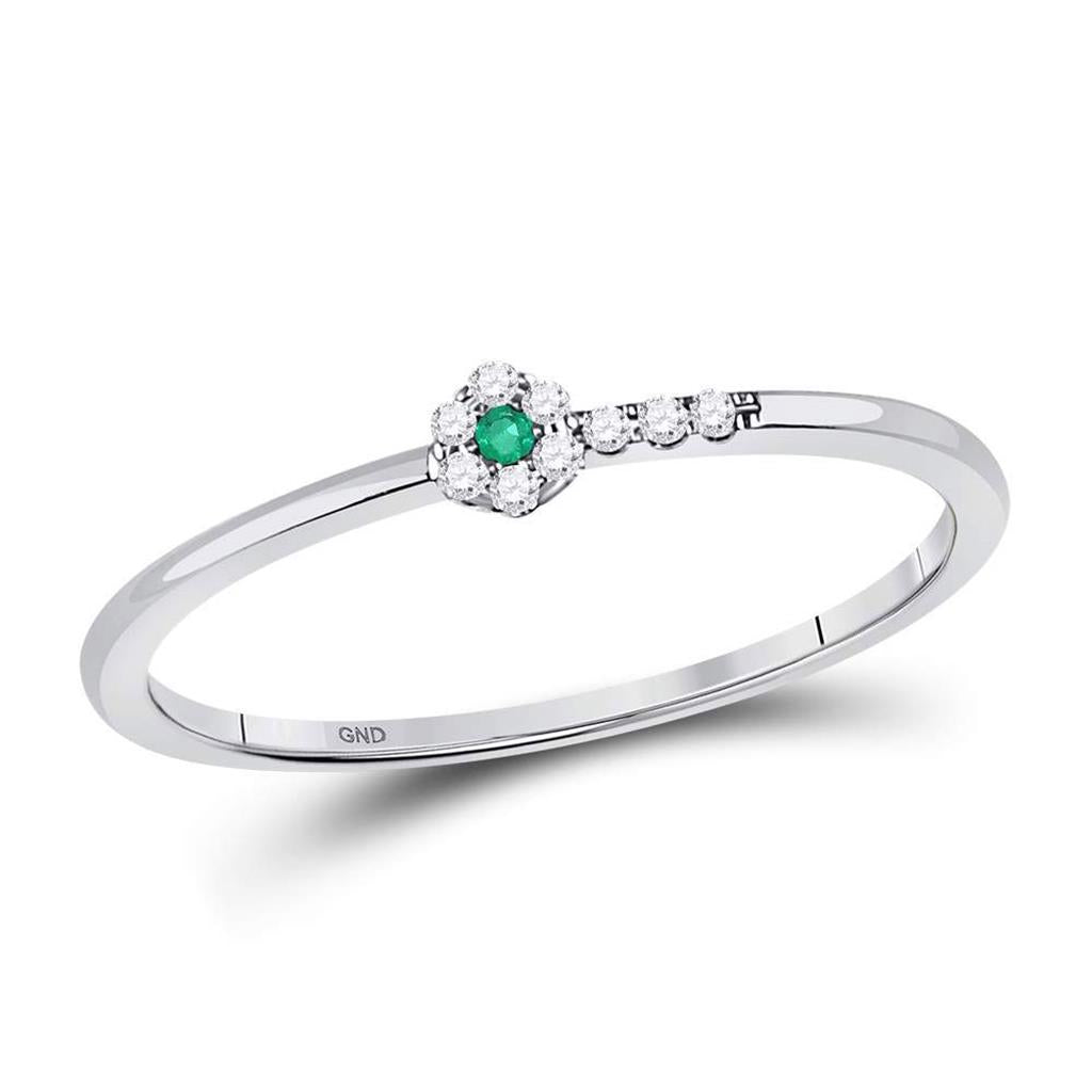 14kt White Gold Round Emerald Diamond Stackable Band Ring 1/20 Cttw