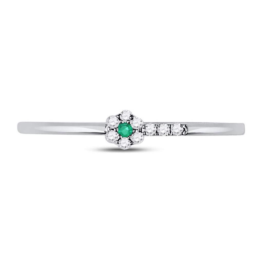 14kt White Gold Round Emerald Diamond Stackable Band Ring 1/20 Cttw