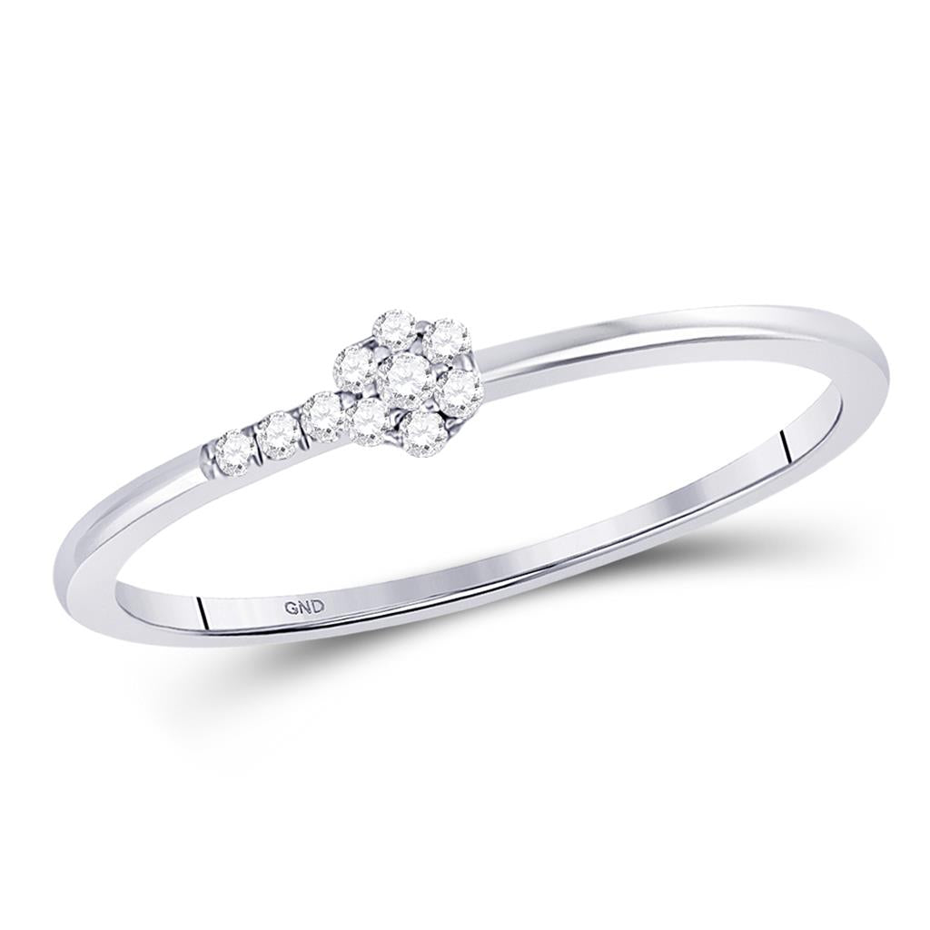 14k White Gold Round Diamond Flower Stackable Band Ring 1/20 Cttw