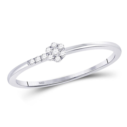 14k White Gold Round Diamond Flower Stackable Band Ring 1/20 Cttw