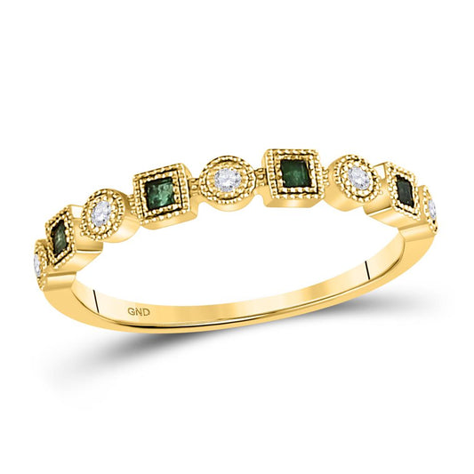 10k Yellow Gold Princess Emerald Diamond Square Dot Stackable Band Ring 1/8 Cttw