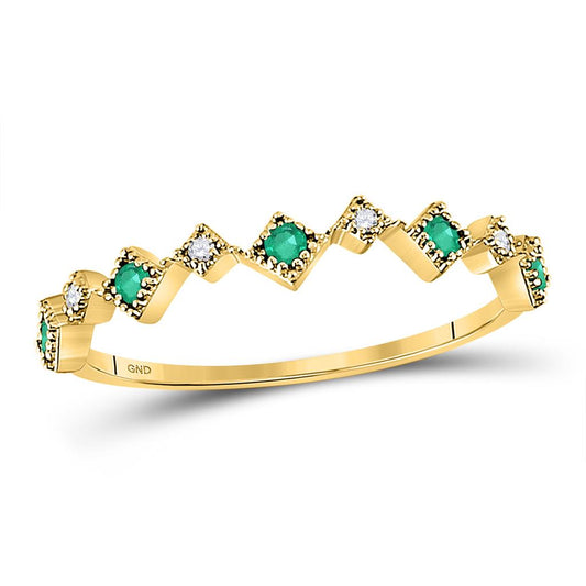 10k Yellow Gold Round Emerald Diamond Square Stackable Band Ring 1/5 Cttw