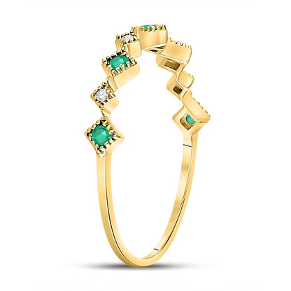 10k Yellow Gold Round Emerald Diamond Square Stackable Band Ring 1/5 Cttw