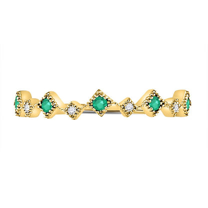 10k Yellow Gold Round Emerald Diamond Square Stackable Band Ring 1/5 Cttw