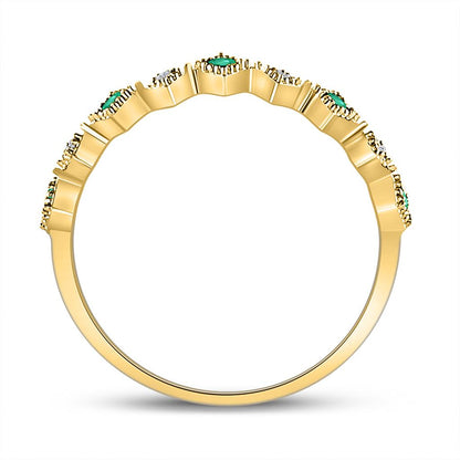 10k Yellow Gold Round Emerald Diamond Square Stackable Band Ring 1/5 Cttw