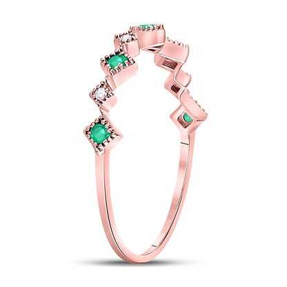 10k Rose Gold Round Emerald Diamond Milgrain Stackable Band Ring 1/5 Cttw
