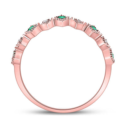 10k Rose Gold Round Emerald Diamond Milgrain Stackable Band Ring 1/5 Cttw