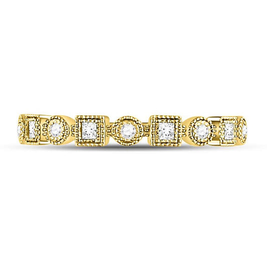10kt Yellow Gold Round Diamond Square Dot Stackable Band Ring 1/6 Cttw