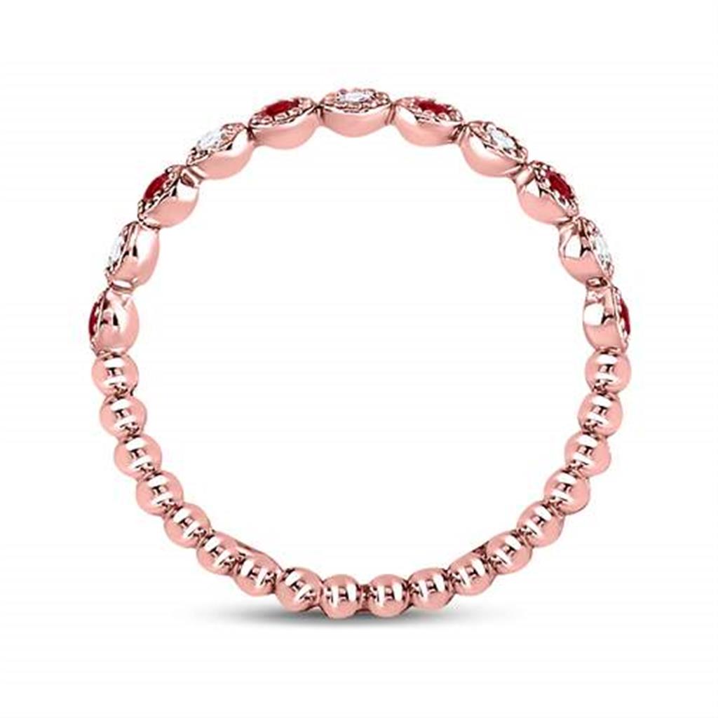 10kt Rose Gold Round Ruby Diamond Beaded Dot Stackable Band Ring 1/6 Cttw