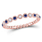 10kt Rose Gold Round Blue Sapphire Diamond Beaded Dot Stackable Band Ring 1/6 Cttw