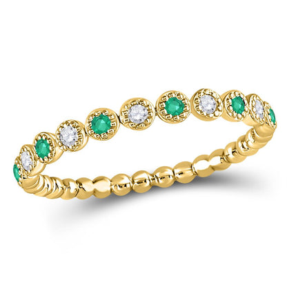 10kt Yellow Gold Round Emerald Diamond Dot Stackable Band Ring 1/6 Cttw