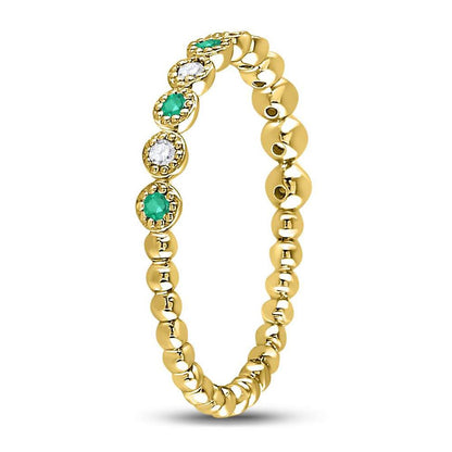 10kt Yellow Gold Round Emerald Diamond Dot Stackable Band Ring 1/6 Cttw