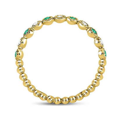 10kt Yellow Gold Round Emerald Diamond Dot Stackable Band Ring 1/6 Cttw