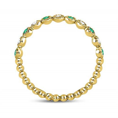 10kt Yellow Gold Round Emerald Diamond Dot Stackable Band Ring 1/6 Cttw