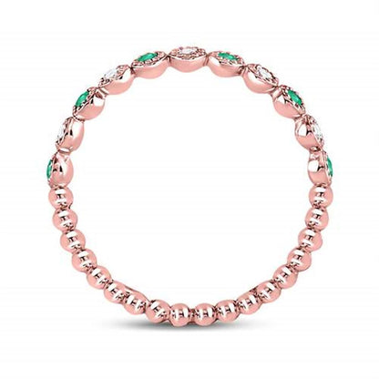 10kt Rose Gold Round Emerald Diamond Dot Stackable Band Ring 1/6 Cttw