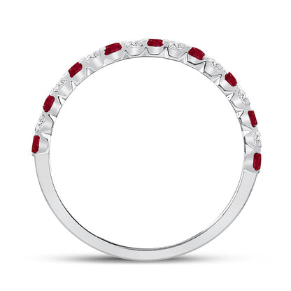 14k White Gold Princess Ruby Diamond Alternating Stackable Band Ring 3/8 Cttw