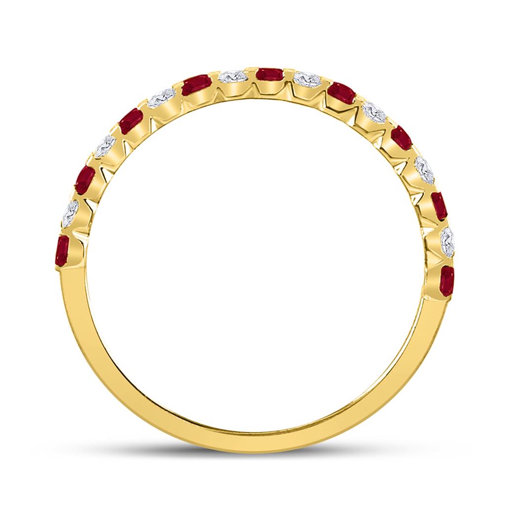 10k Yellow Gold Princess Ruby Diamond Alternating Stackable Band Ring 3/8 Cttw