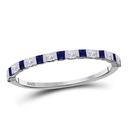 14k White Gold Princess Blue Sapphire Diamond Stackable Band Ring 3/8 Cttw