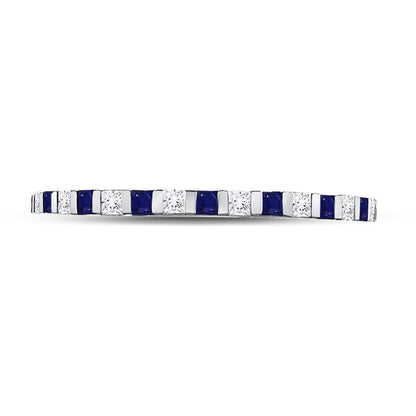 14k White Gold Princess Blue Sapphire Diamond Stackable Band Ring 3/8 Cttw