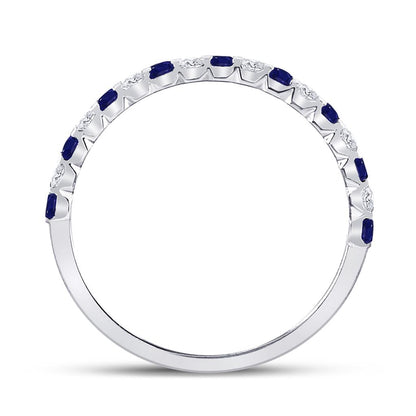 14k White Gold Princess Blue Sapphire Diamond Stackable Band Ring 3/8 Cttw