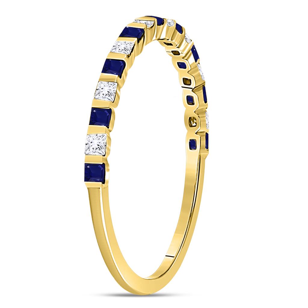10k Yellow Gold Princess Blue Sapphire Diamond Stackable Band Ring 3/8 Cttw
