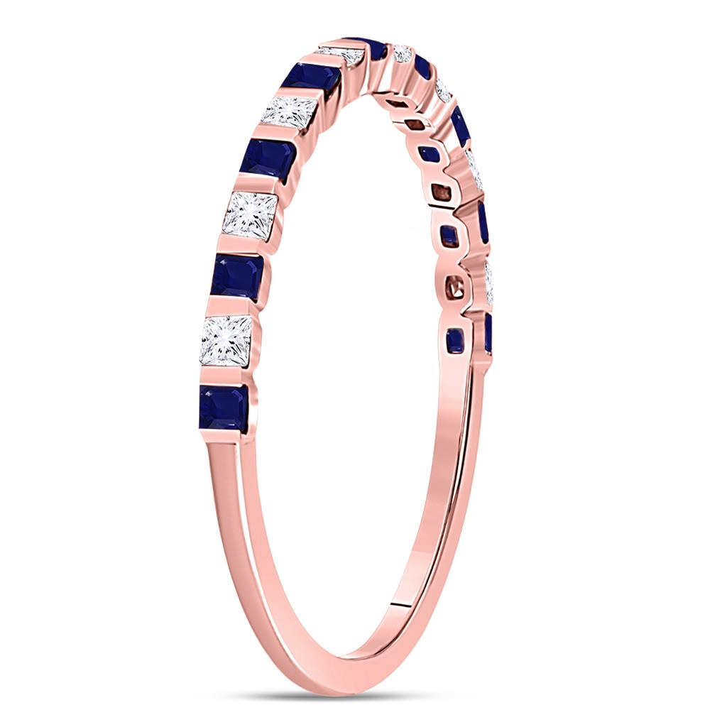 10k Rose Gold Princess Blue Sapphire Diamond Stackable Band Ring 3/8 Cttw