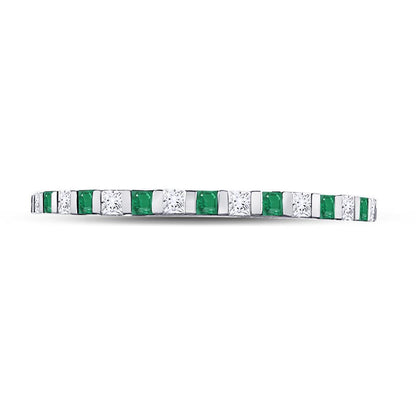 14k White Gold Princess Emerald Diamond Alternating Stackable Band Ring 1/3 Cttw