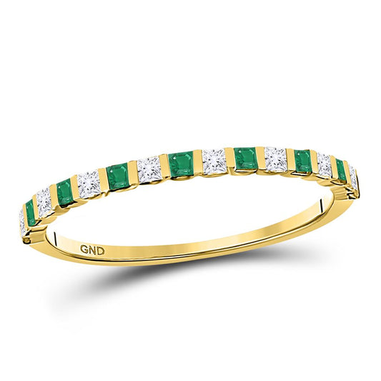10k Yellow Gold Princess Emerald Diamond Alternating Stackable Band Ring 1/3 Cttw