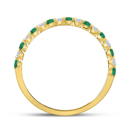 10k Yellow Gold Princess Emerald Diamond Alternating Stackable Band Ring 1/3 Cttw