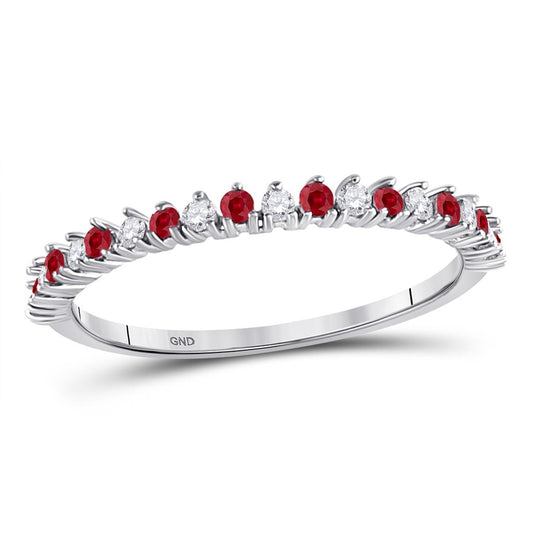 14k White Gold Round Ruby Diamond Stackable Band Ring 1/4 Cttw