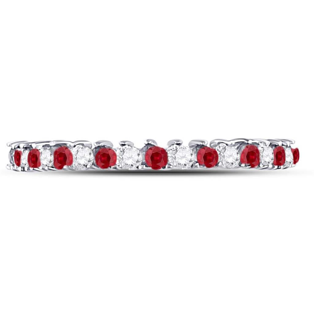 14k White Gold Round Ruby Diamond Stackable Band Ring 1/4 Cttw