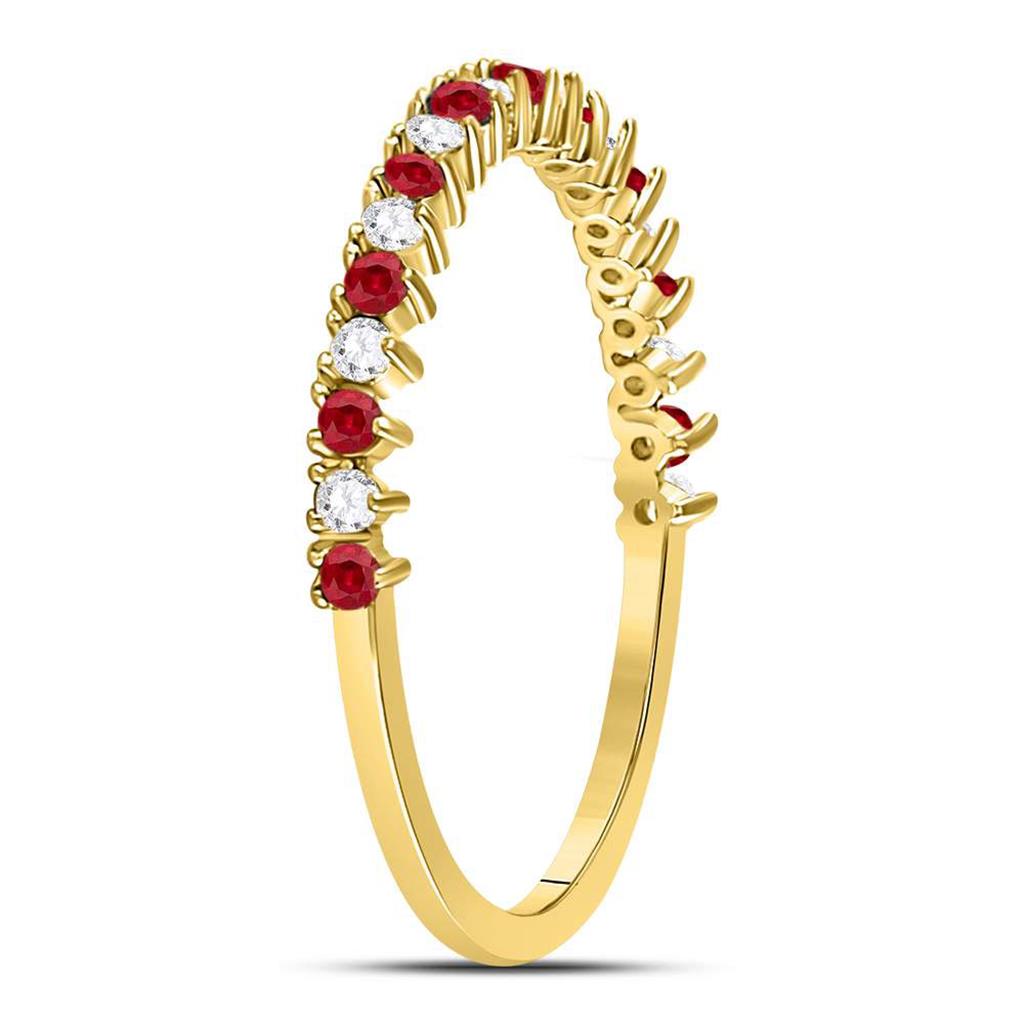 10k Yellow Gold Round Ruby Diamond Stackable Band Ring 1/4 Cttw