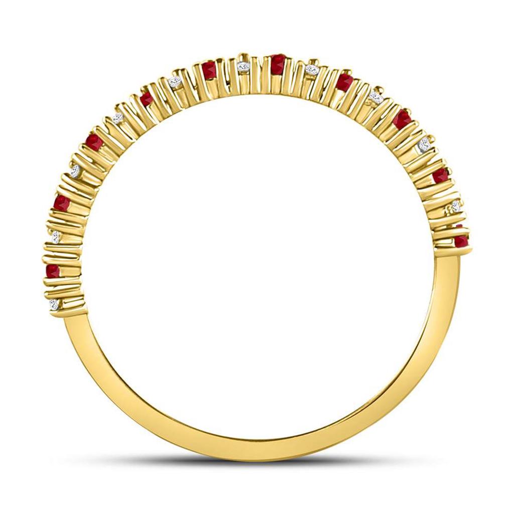 10k Yellow Gold Round Ruby Diamond Stackable Band Ring 1/4 Cttw
