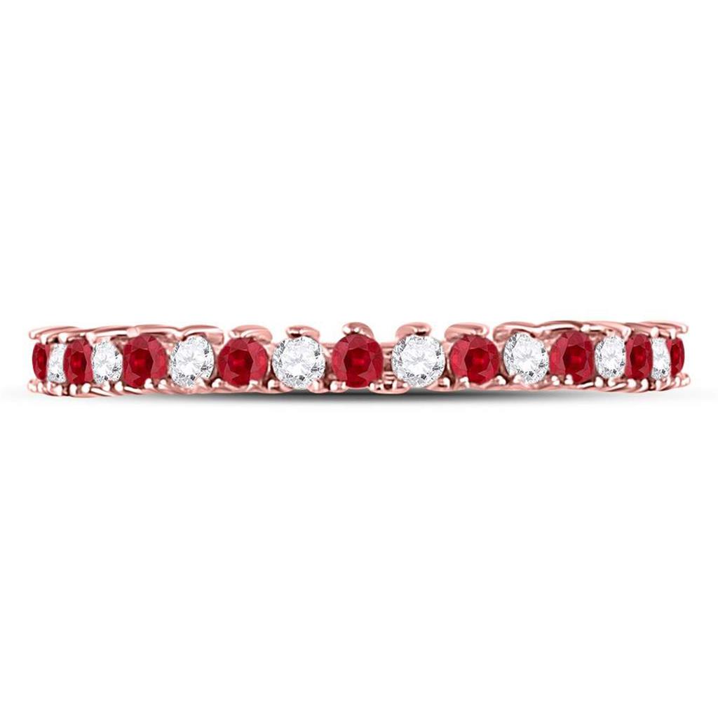 10k Rose Gold Round Ruby Diamond Stackable Band Ring 1/4 Cttw