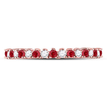 10k Rose Gold Round Ruby Diamond Stackable Band Ring 1/4 Cttw