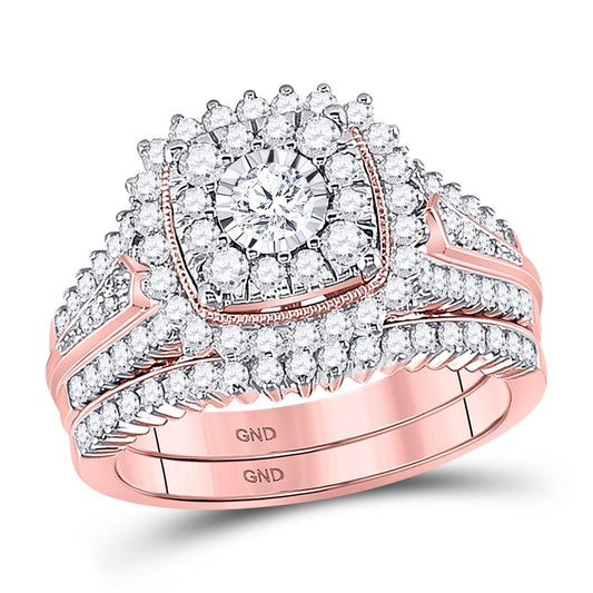 10k Rose Gold Round Diamond Bridal Wedding Ring Set 1-1/4 Cttw (Certified)