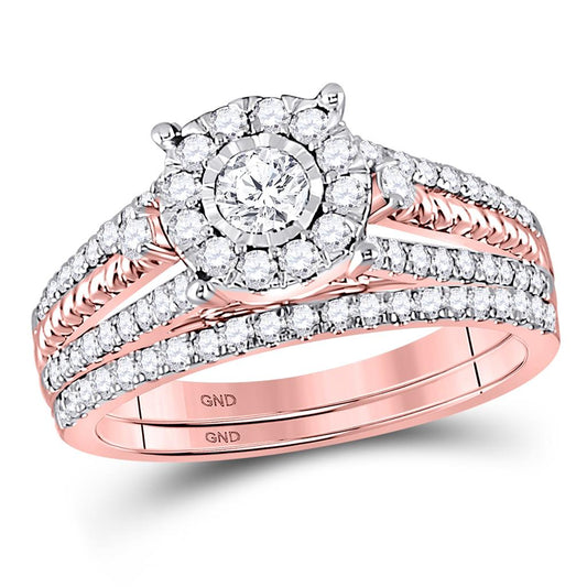 10k Rose Gold Round Diamond Bridal Wedding Ring Set 7/8 Cttw (Certified)