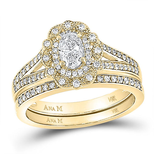 14k Yellow Gold Oval Diamond Bridal Wedding Ring Set 1 Cttw (Certified)