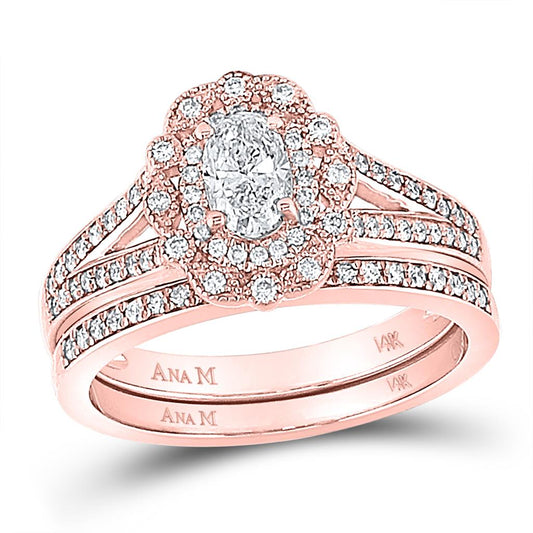 14k Rose Gold Oval Diamond Bridal Wedding Ring Set 1 Ctw (Certified)