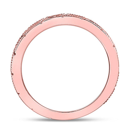 10k Rose Gold Round Ruby Diamond Milgrain Stackable Band Ring 1/4 Cttw