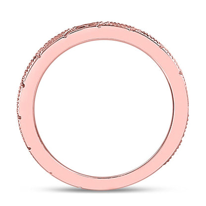 10k Rose Gold Round Blue Sapphire Diamond Milgrain Stackable Band Ring 1/4 Cttw