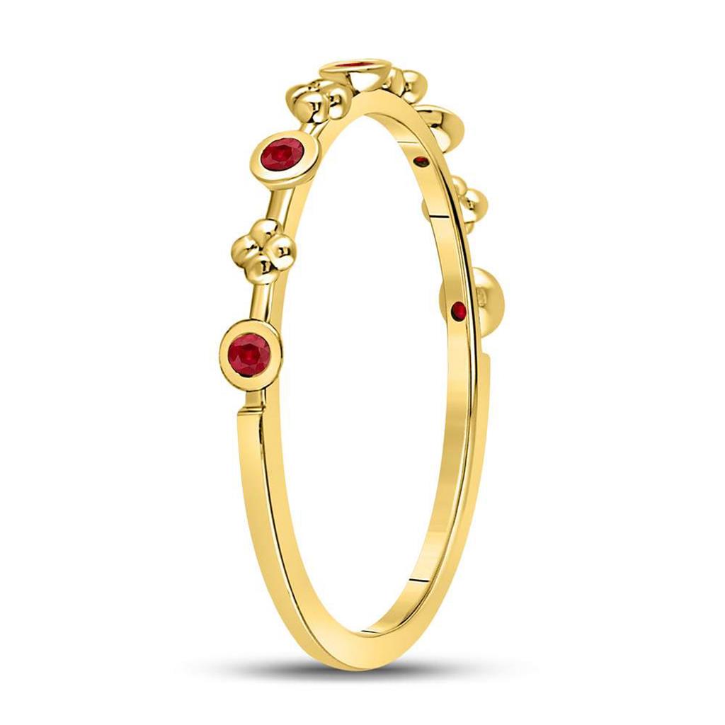 10kt Yellow Gold Round Ruby Dot Flower Stackable Band Ring 1/12 Cttw