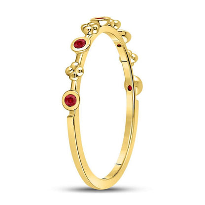 10kt Yellow Gold Round Ruby Dot Flower Stackable Band Ring 1/12 Cttw