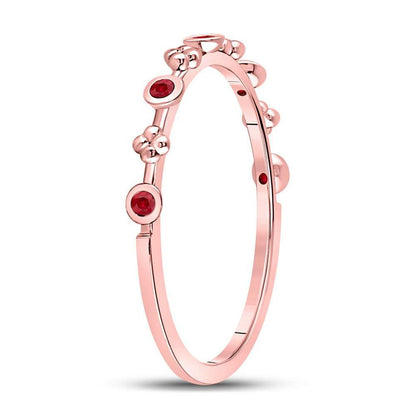 10kt Rose Gold Round Ruby Dot Flower Stackable Band Ring 1/12 Cttw